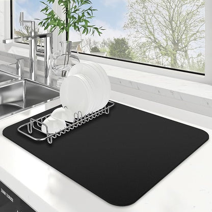 WISELIFE Dish Drying Mat Super Absorbent Drying Mat Large Dish Drying Mats for Kitchen Counter Easy Clean Dish Mat Kitchen Drying Mat15"x 18" Classic Black by WiseLife