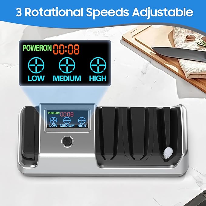 5-in-1 Electric Knife Sharpener for Kitchen Knives, with 100% Diamond Abrasives, 3 Adjustable Speeds, Quickly Sharpening for Straight/Serrated/Kitchen Knives, Scissors - Image 6