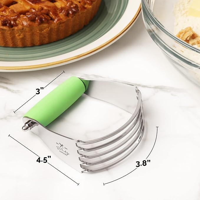 Professional Dough Blender, Pastry Cutter Stainless Steel, Heavy Duty Pastry Blender and Dough Cutter with Blades by Zulay Kitchen - Light Green - Image 9
