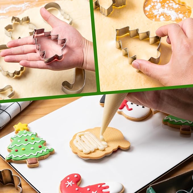 Husfunov Christmas Cookie Cutters Set 6 Pieces,Stainless Steel Metal Cutter with Christmas Tree, Gingerbread Man, Snowman, Snowflake, Candy Cane, Santa Face Shapes for Holiday - Image 4