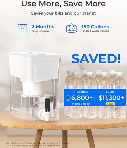 Waterdrop Fluoride-Reducing Water Filter Dispenser, 35-Cup, 150-Gallon Long-Life, Large Capacity, Reduces Chlorine, PFOA/PFOS and More, BPA Free, White (with 1 Filter) - Image 6