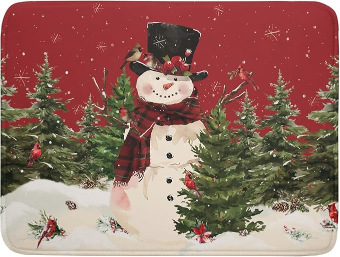 Christmas Snowman Dish Drying Mat for Kitchen Counter 18x24 Inch Watercolor Xmas Tree Bird Print Absorbent Reversible Microfiber Drying Mats Kitchen Countertop Protector Dishes Drainer Rack Pad by Aytipun