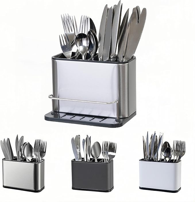 LIBODOUR Utensil Holder,Stainless Steel Caddy Counter,Spoon holder,4 Compartments Silverware Caddy,Capacity Flatware Spoon Fork Tool Cutlery Holder by ModernandFarmhouseUtensilHolder