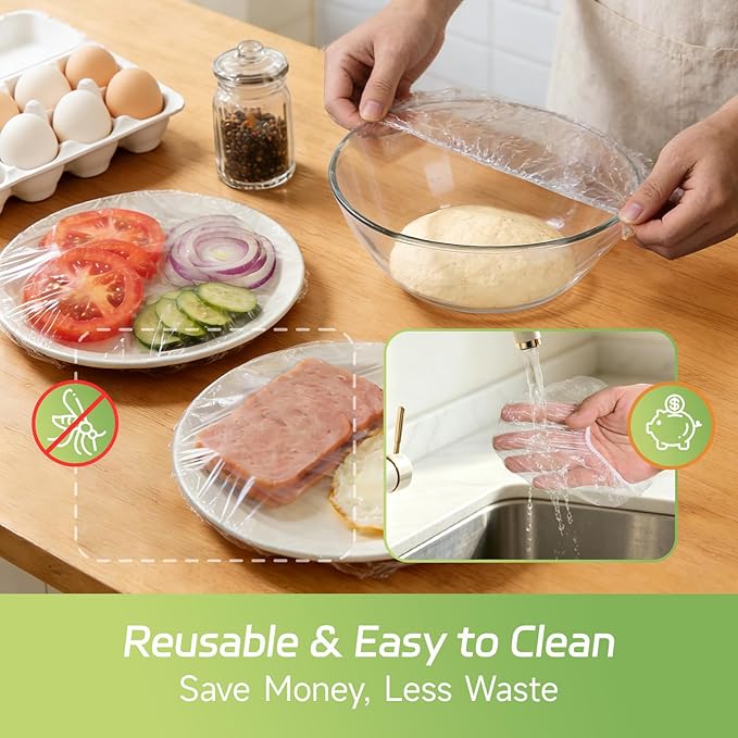 Hrunkfg100 Pcs Bowl Covers Plastic Wrap, Reusable Elastic Food Cover, Extra Large Stretchable Plastic Film for Sourdough Baking, Fermentation, Outdoor Food, Food Freshness, Shower Cap - Image 4