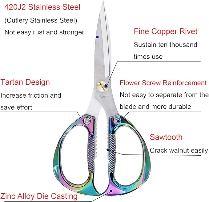 Kitchen Scissors All Purpose Heavy Duty Kitchen Shears for Food, Meat, Poultry, vegetable, Herbs| 7.5inches Utility Scissors for Cooking, Office, Fabric - Image 7