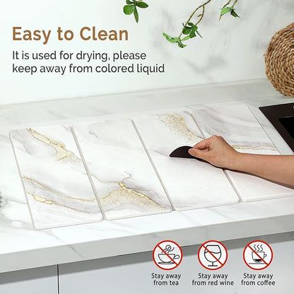 Large Stone Dish Drying Mat for Kitchen Counter, 2 PCS Quick Dry Stone Mats, Foldable Water Absorbing Diatomaceous Earth Drying Dishes Pad for Countertop Bottle Utensil Cup(Yellow White 24"x16"&8"x4") - Image 5