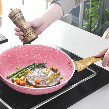 Frying Pan Nonstick Set, 8" & 9.5" & 11" Pink Egg Pan, Non Stick Fry Pan Set PFOA-Free Omelet Pan, Toxin-Free Skillets Stone Cookware, Anti-Warp Base with All Stove Tops Available,Induction Compatible - Image 7