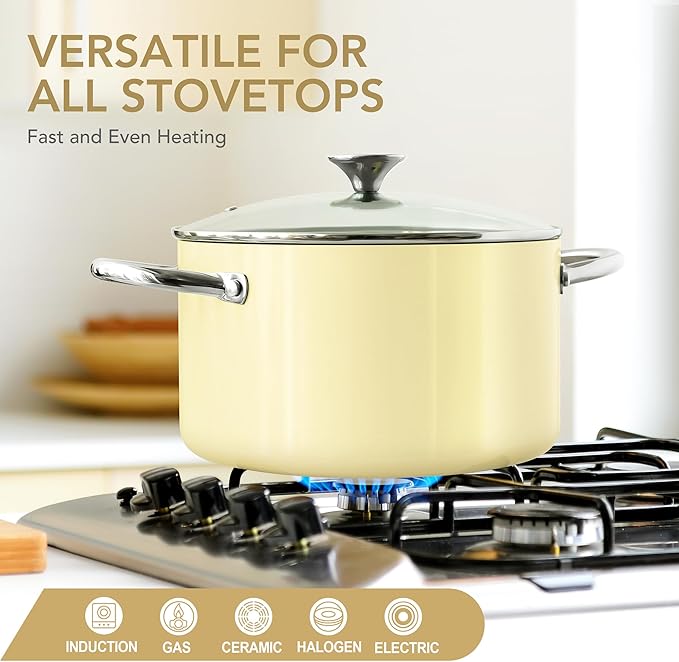 MICHELANGELO Stock Pot with Lid, 6 Quart Soup Pot with Ceramic Coating, Nonstick Ceramic Cooking Pot, Induction Compatible Stockpot - 6QT, Beige - Image 5