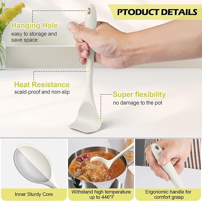 Homikit Kitchen Utensils Set, 15pcs Silicone Cooking Utensil Heat Resistant Spatula Set with Holder for Nonstick Cookware, Useful Kitchen Gadgets & Pots and Pans Accessories, White - Image 3