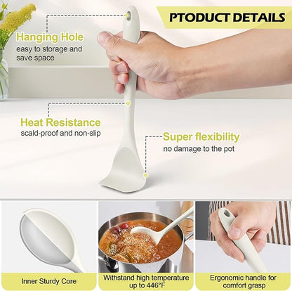 Homikit Kitchen Utensils Set, 15pcs Silicone Cooking Utensil Heat Resistant Spatula Set with Holder for Nonstick Cookware, Useful Kitchen Gadgets & Pots and Pans Accessories, White - Image 3