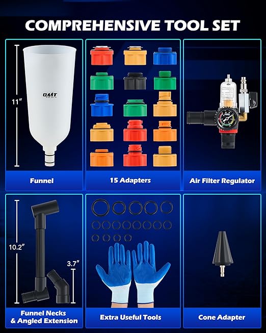Orion Motor Tech 23pc Oil Funnel Set, 2.2 qt Funnel for Engine Oil Change with 15 Adapters Funnel Necks & Angled Extension Air Filter Regulator, Oil Filler Funnel Kit Compatible with Toyota Ford More