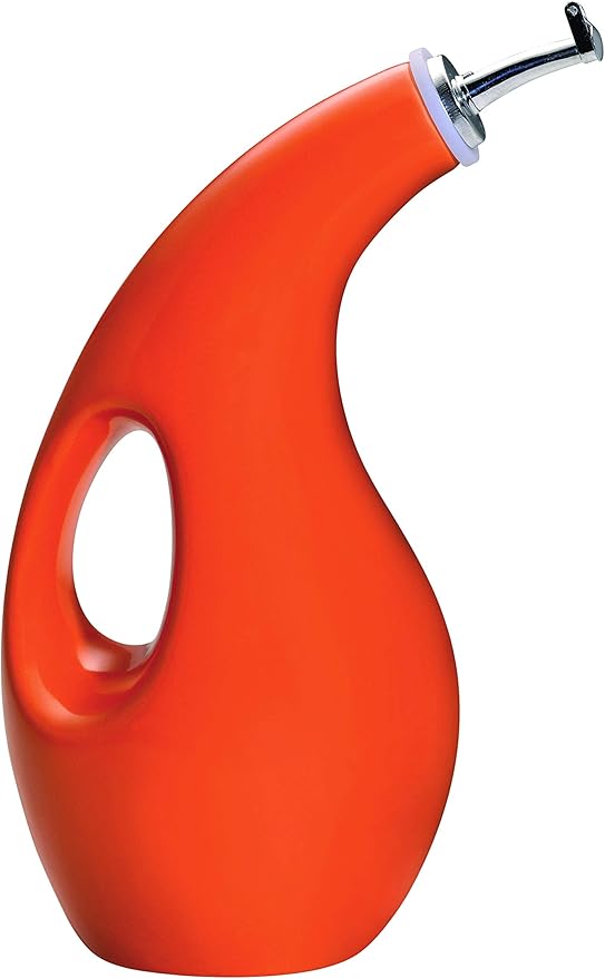 Rachael Ray Solid Glaze Ceramics EVOO Olive Oil Bottle Dispenser with Spout - 1 Piece, Orange - Image 2