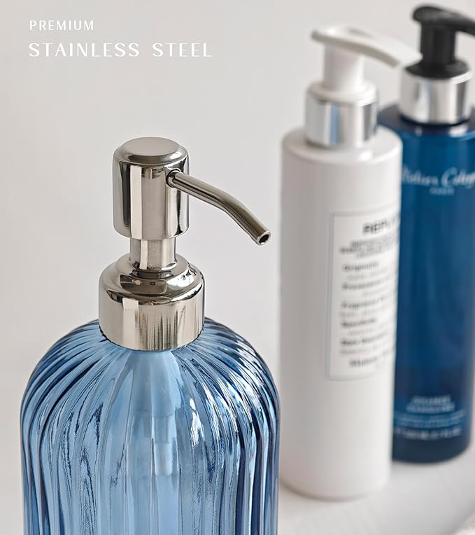 JASAI 18Oz Navy Blue Glass Soap Dispenser for Kitchen & Bathroom, Refillable Kitchen soap Dispenser with Vertical Stripe, Bathroom Soap Dispenser for Dispense Hand soap& Dish Soap. - Image 8