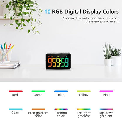 (2 Packs) Rechargeable Timers，Digital Kitchen Timer with 10 Dynamic RGB Color, Magnetic Classroom Timer with Countdown/up with 5”LED Display 3 Brightness 4 Volume Adjustable - Image 2