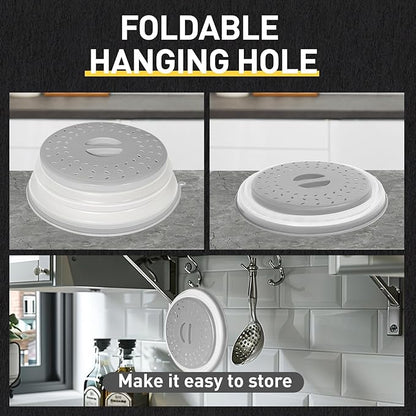 CasaCulina Collapsible Microwave Splatter Cover, Vented Microwave Lid with Hook Hole, Splatter Guard for Plate Dish Bowl, Vegetable Fruit Colander Multi-function Kitchen Gadget, BPA-Free (Grey) - Image 3