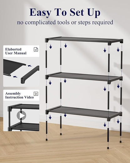 Kitsure Shoe Rack - Non-Woven Shoe Rack Shelf, Shoe Organizer for Closet, Entryway, Garage & Corridor, Stackable Shoe Shelves, 27.5" Wide - 3 Tier, Black - Image 8