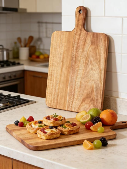 ZeQi 6 PCS Acacia Wood Cutting Board with Handle (6PCS, 16"L x 9"W), Wooden Cutting Boards, Chopping Board, Charcuterie Board, Serving board for Cheese, Bread, Pizza, Vegetables & Fruits - Image 6