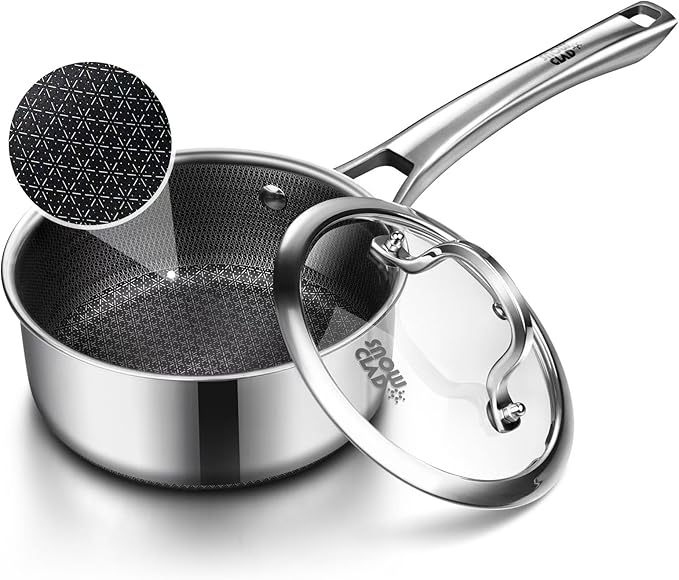 Sauce pan with lid,1.5 Quart Hybrid Nonstick Sauce pans set, Stainless Steel cookware,non stick Pots PFOA Free,Works on Induction,Ceramic and Gas Cooktops by SNOWCLAD