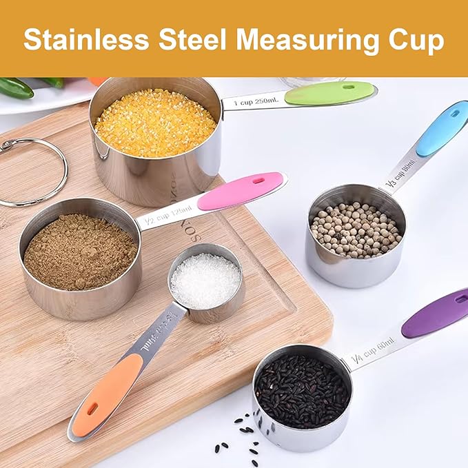 Stainless steel measuring cup set, consisting of 8 cups, suitable for cooking and baking. - Image 5