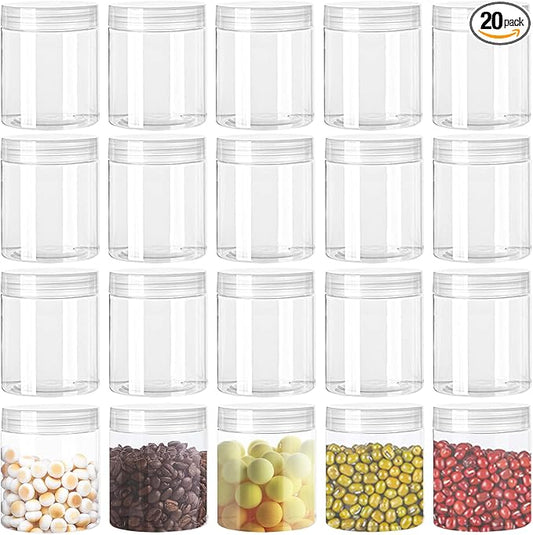 20 Pack 4oz Clear Plastic Jars with Lids,115ml Wide-Mouth Refillable Storage Containers,Empty Round Containers for Candy,Beads,Lotion,Slime Making and Food Storage by Panxxsen