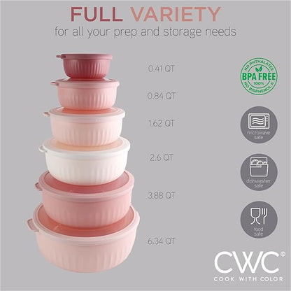 COOK WITH COLOR Prep Bowls with Lids- Wide and Deep Nesting Plastic Small Mixing Bowl Set with Lids, 12 Piece Set - Wide Bowls, Pink - Image 2
