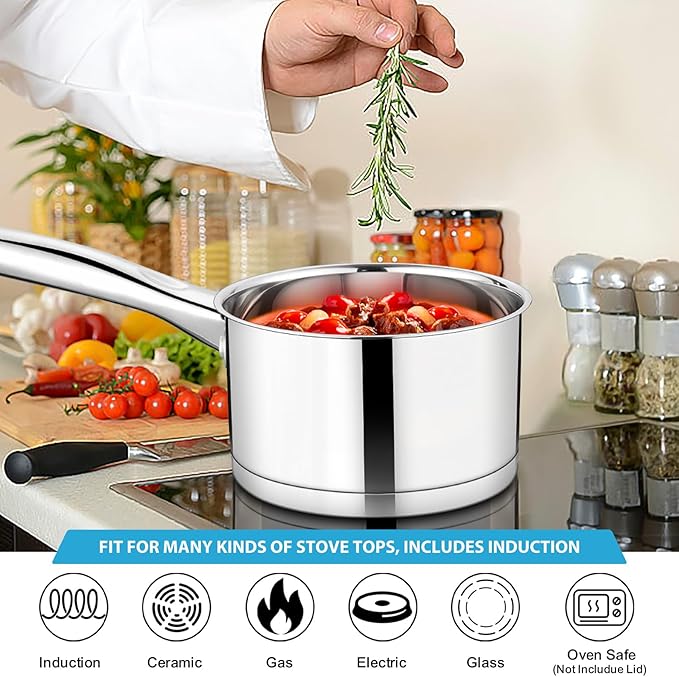 TeamFar 1 qt Saucepan, Stainless Steel Small Sauce Pan & Lid with Tri-ply Bottom for Cooking/Boiling/Stewing, For Induction/Gas/Electric, Non-Toxic & Heavy Duty, Straight Side & Dishwasher Safe - Image 7