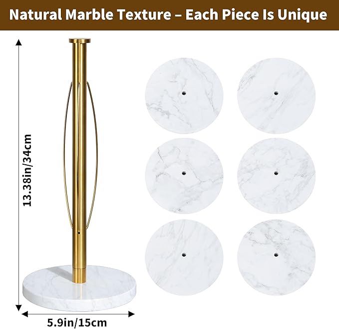 YIGII Marble Base Paper Towel Holder Countertop, Standing Paper Towel Holder with 15-Minute Magnetic Sand Timer, Papertowel Rack for Standard or Jumbo-Sized Roll Paper