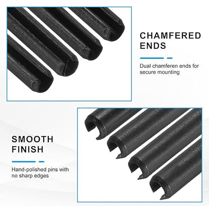 MECCANIXITY 120Pcs Slotted Split Roll Pins 3/50 Inch(1.5mm) Dia. 1/2 Inch(14mm) Length Steel Spring Tension Expansion Dowels for Secure Fastening, Black