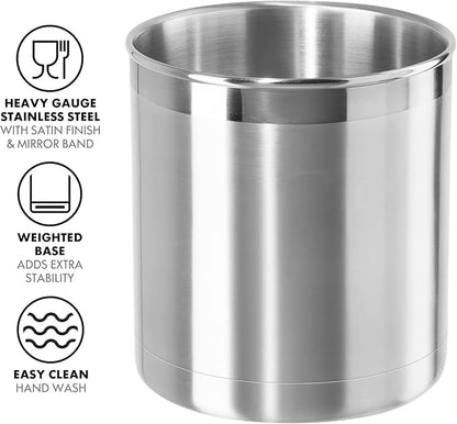 Oggi Stainless Steel Jumbo Utensil Holder - 7" Utensil Caddy, Weighted Base for Stability - Extra Large Utensil Crock and Countertop Utensil Organizer, Stainless Steel - Image 2
