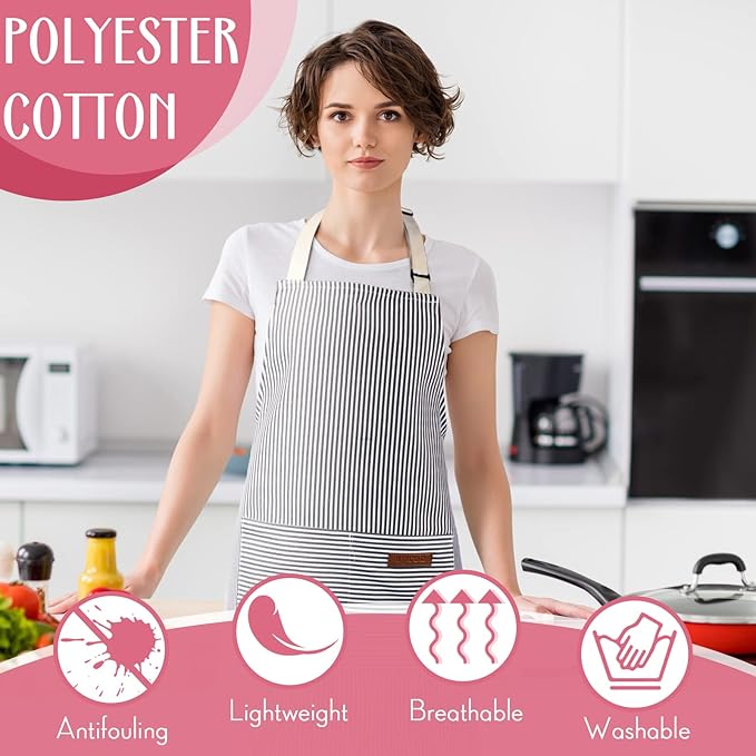Handepo 12 Pcs Cotton Aprons for Women Men with Pockets Soft Adjustable Bib Stripe Aprons for Cooking Kitchen Chef - Image 4
