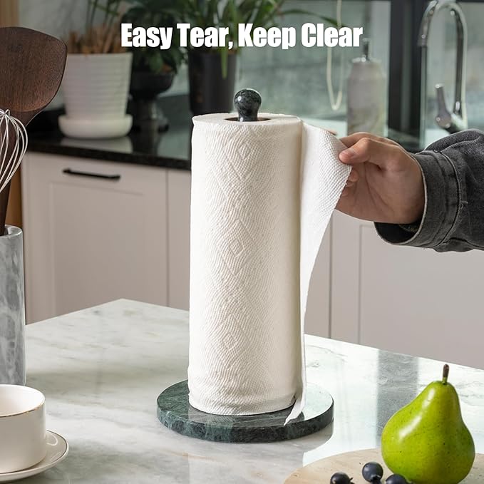 Koville Italian Natural Marble Paper Towel Holder Countertop, Genuine Stone Paper Towel Holder Stand for Kitchen Storage, for Standard or Jumbo-Sized Rolls(Alpi Green) - Image 6