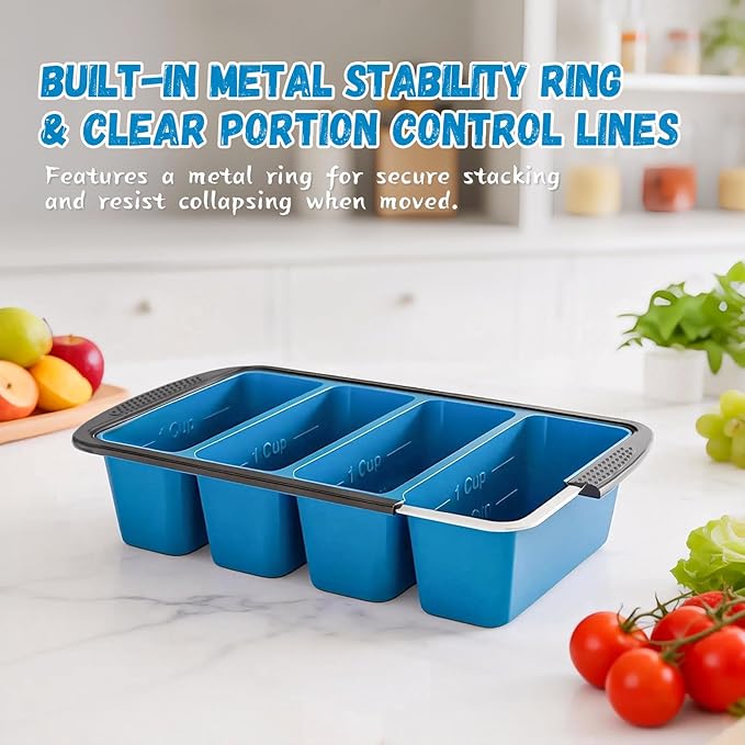 GORCI Silicone Soup Freezer Trays with Lids - 4 Pack, ½ cup, 1 cup, 2 cup and 4 cup - Perfect Portion Control for Broth, Sauce & Meal Prep ，100% Platinum Silicone BPA-Free, Flexible, Dishwasher Safe - Image 3
