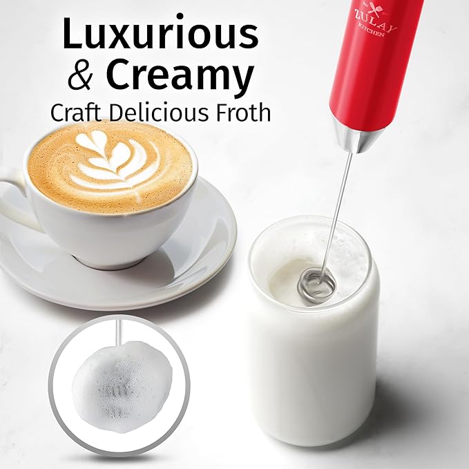 Zulay Kitchen Rechargeable Milk Frother Handheld Lux - Powerful 2-Speed Motor, Waterproof, 2000mAh Battery - Drink Mixer for Latte, Cappuccino, Matcha & Protein Powder - Scarlet - Image 2
