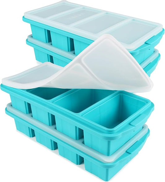 Ztomine Silicone Freezer Tray With Lid - Silicone Freezer Food Molds- Large Ice Cube Tray,4-Pack Silicone Freezer Container,Freeze & Store Soup, Sauce, Broth,Leftovers - Makes 4 Perfect 1 Cup by Ztomine