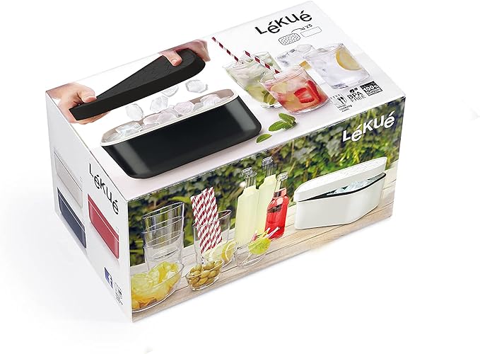 Lékué Ice Box | White | Ice Cube Tray For Freezer With Lid & Bin | Made With 100 Percent Platinum Silicone | Elegant And Retro Style Ice Cubes | For Cocktails, Ice Tea & Coffee And More | - Image 5