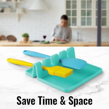 Zulay Kitchen Silicone Utensil Rest with Drip Pad for Multiple Utensils - BPA-Free, Heat-Resistant Spoon Rest & Spoon Holder for Stove Top - Kitchen Utensil Holder for Ladles & Tongs - Aqua - Image 7