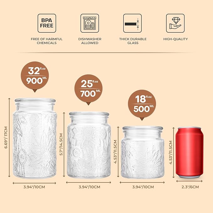 Adodeen 24oz Wide Mouth Mason Jars, 3-Pack Glass Jars With Lids, Pickle Canning Jars For Candy, Sugar, Coffee, Tea, Spice, Cookie, Dishwasher Safe - Image 3