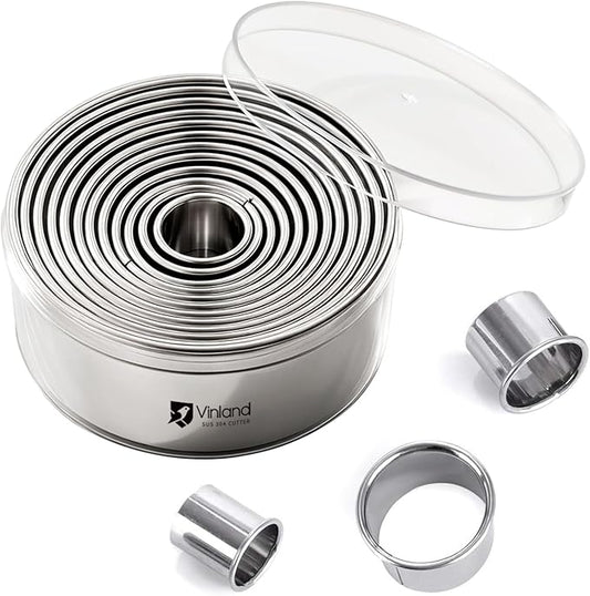 12 Pcs 304 Stainless Steel Biscuit Cutter Set, Round Cookie Cutters for Baking (1/2/3/4/5'') with PP Storage Box, Dough Pastry Cake Circle Cutting Ring Molds, Non-Rust Double Thickness & 2.1‘’ High by Vinland