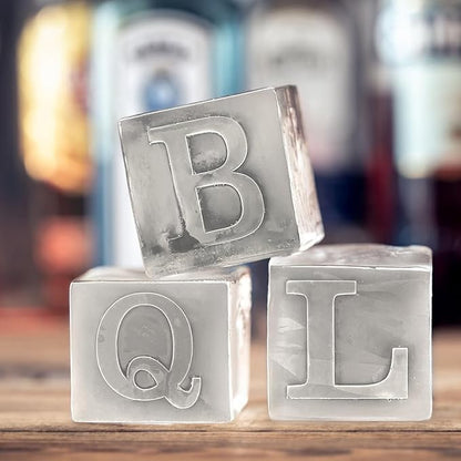 Monogrammed Ice Cubes Mold with Lid, 2 inch Whiskey Ice Cube Tray, Personalized Initials Silicone Cocktail Ice Cube Mold, Wedding Monogram, Thank You Gift, Gifts for Dad (Letter L)