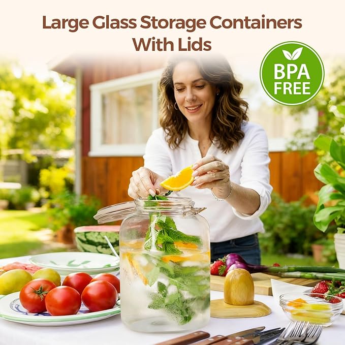 ComSaf 5L Square Glass Jars with Airtight Lids (1.3 Gallon, Set of 2), Space-Saving Canisters for Bulk Flour & Rice Storage, Ideal for Large-Batch Fermenting, Pickling & Kombucha - Image 5