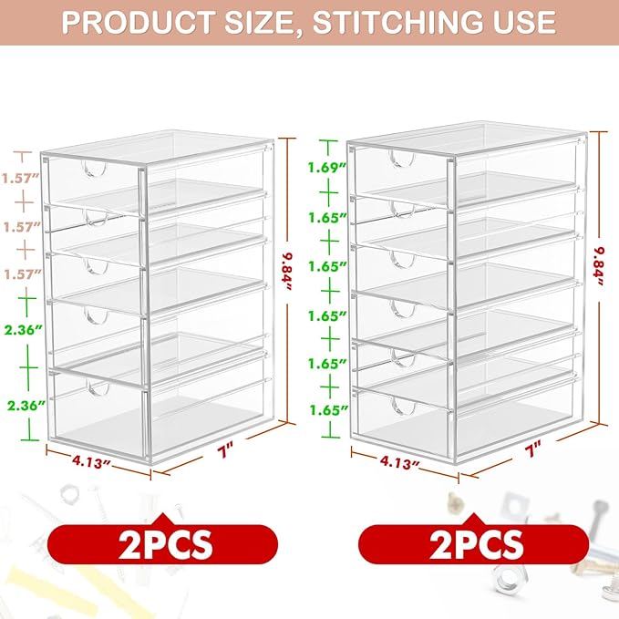 caktraie Desk Organizers And Accessories With 22 Drawers, 4 Pack Office Desktop Drawers, Plastic Makeup Organizer Containers Bins With Drawers Desk Organization, Bathroom Organizers Storage Case Box - Image 3