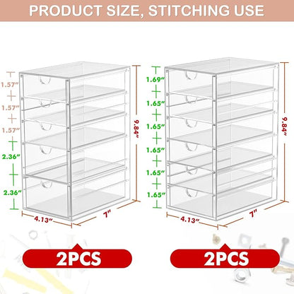 caktraie Desk Organizers And Accessories With 22 Drawers, 4 Pack Office Desktop Drawers, Plastic Makeup Organizer Containers Bins With Drawers Desk Organization, Bathroom Organizers Storage Case Box - Image 3