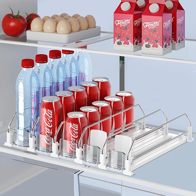 Drink Organizer for Fridge,Self Pushing Fridge Drink Organizer,Automatic Drink Dispenser for Fridge-Holds up to 25 Cans by IBORING