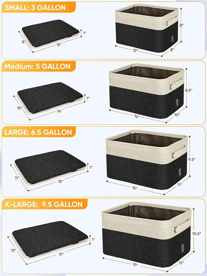 BALEINE 4 Pack Fabric Closet Storage Bins for Shelves, Linen Closet Organizers and Storage, Decorative Baskets for Organizing, Shelf, Clothes, Home, Office (Black, 12"x8"x8")