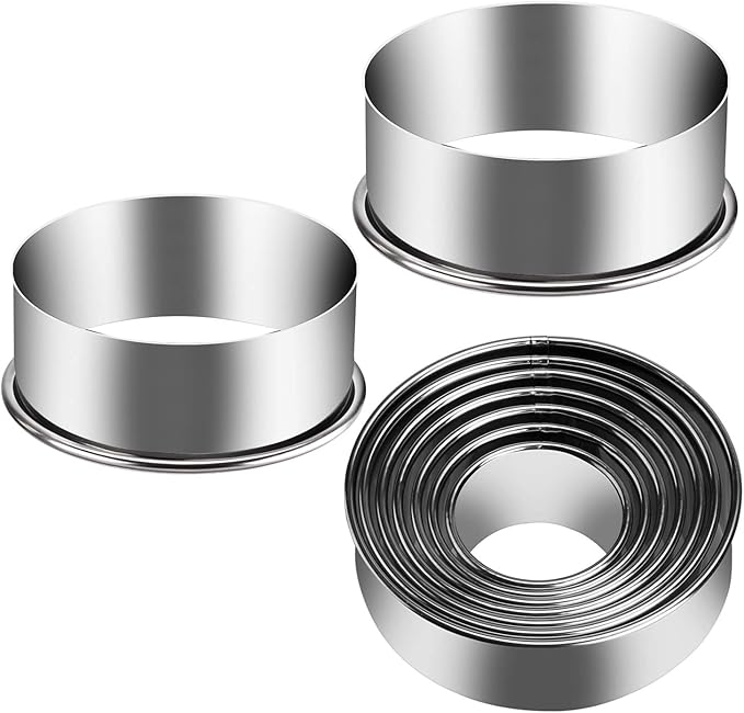 9 Pieces Stainless Steel Cookie Cutter Set Biscuit Plain Edge Round Cutters Metal Ring Baking Molds by KSPOWWIN