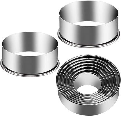 9 Pieces Stainless Steel Cookie Cutter Set Biscuit Plain Edge Round Cutters Metal Ring Baking Molds by KSPOWWIN