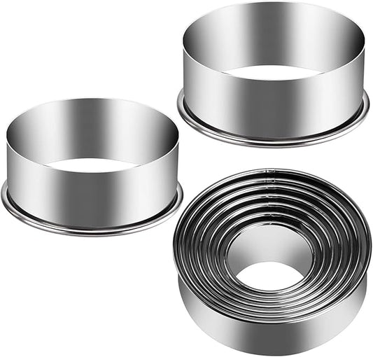 9 Pieces Stainless Steel Cookie Cutter Set Biscuit Plain Edge Round Cutters Metal Ring Baking Molds by KSPOWWIN