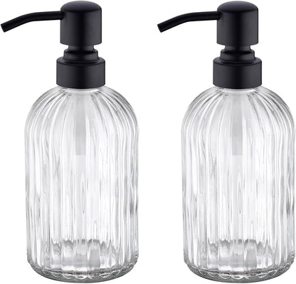 Matte Black Dish Kitchen Soap Dispenser, Bathroom Liquid Soap Dispenser with Rustproof Stainless Steel Pump, 16 Oz Glass Bottle,2 Packs