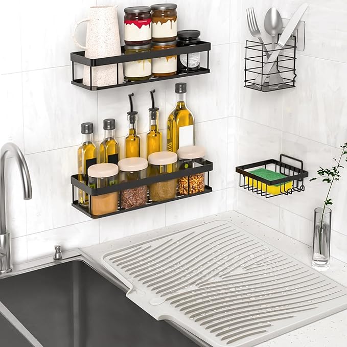 TIKNIK Silicone Dish Drying Mat, Stone Drying Mat for Kitchen Counter with Built-In Drain, Non-Slip Drain Pad with Built-in Drain, Heat Resistant Stone Drying Mat, Hangable, Cream-1pcs, 20" x 15" - Image 6