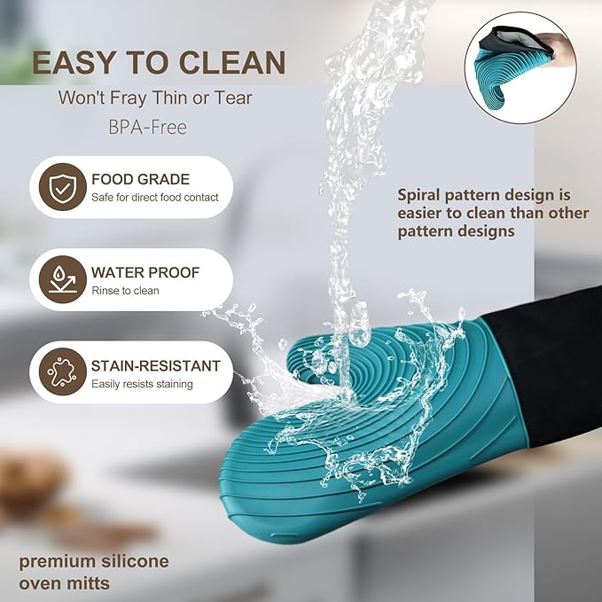 Silicone Oven Mitts-13.6 in Extended Oven Mitts Heat Resistant 500F, Oven Gloves with Soft Liner Good Grippy BPA-Free Easy to Clean Flexible-Oven Mits Set for Cooking Baking Grilling BBQ - Image 7